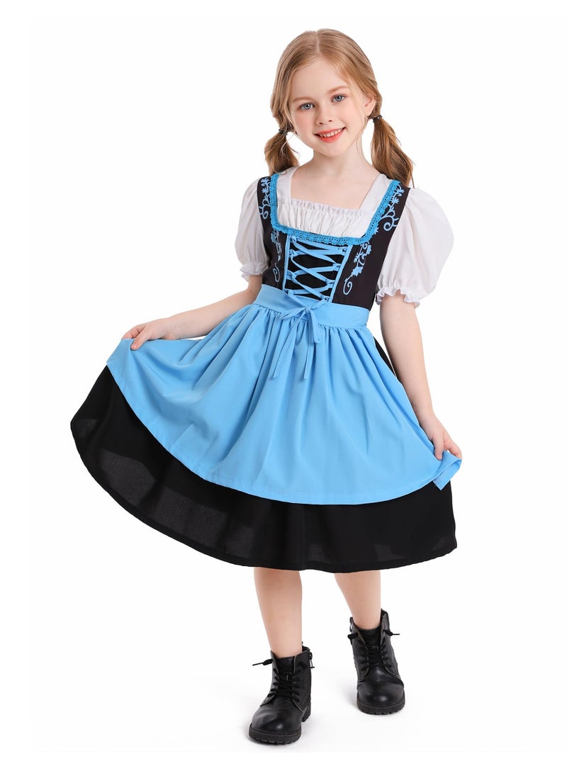NIBEMINENT German Oktoberfest Dirndl Dress for Girls | Traditional Bavarian Costume Set with Apron | 2-Piece Beer Festival Outfit for Halloween, Cosplay, Themed Parties (Ages 3-16 Years) - Image 4
